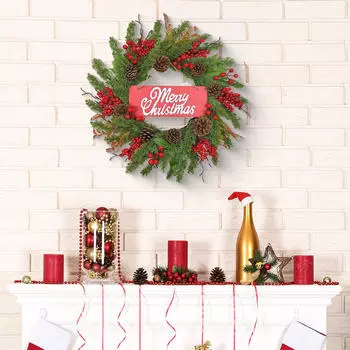 20 inch Christmas Wreath for Front Door Decorative Gift Garland Wall Hanging Ornament Window without Light