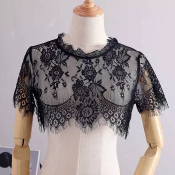 20 Летняя кружевная блузка с круглым вырезом и коротким ложным воротником, женская, с коротким рукавом и ажурным ложным воротником, универсальная M