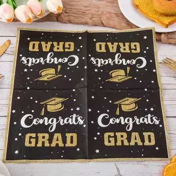 20 листов/набор 2025 Поздравляем Выпускной Салфетка Толстая Квадратная Одноразовая Колледж Выпускной Вечеринка Украшения Бакалавр Шляпа Обеденная Бумажная Салфетка