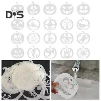 20 листов трафаретов на Хэллоуин, многоразовые трафареты для художественного творчества, шаблоны для резьбы по тыкве для стен, тканей, дверей, окон, стекол, украшения своими руками белый