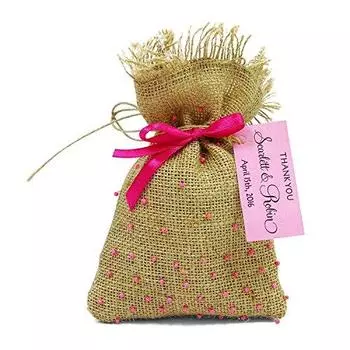 20 маленьких мешочков из мешковины, свадебные сувенирные мешочки в деревенском стиле с персонализированными бирками, подарочный мешочек с бисером и завязкой 4 x6.5 розовый