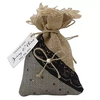 20 маленьких мешочков из мешковины, свадебные сувенирные мешочки в деревенском стиле с персонализированными бирками, подарочный мешочек на шнурке для вечеринки 4 x 6,5 20 Bags коричневый