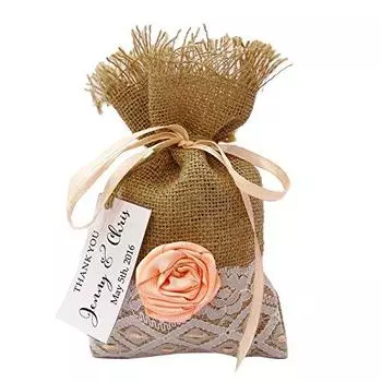 20 маленьких мешочков из мешковины, свадебные сувенирные мешочки в деревенском стиле с персонализированными бирками, мешочек для вечеринок на шнурке 4 x6.5 4 X 6.5 персиковый