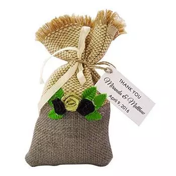20 маленьких мешочков из мешковины, свадебные сувенирные мешочки в деревенском стиле с персонализированными бирками, мешочек для вечеринок на шнурке 4 x6.5 4 X 6.5 коричневый