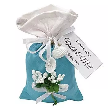 20 маленьких подарочных мешочков для свадебной вечеринки с персонализированными бумажными бирками, атласный и кружевной подарочный мешочек на шнурке 4 x 20 Bags синий