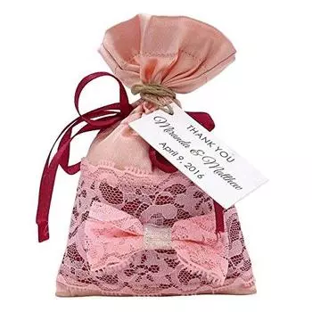20 маленьких подарочных мешочков для свадебной вечеринки с персонализированными бумажными бирками, атласный и кружевной подарочный мешочек на шнурке 4 x 20 Bags персиковый