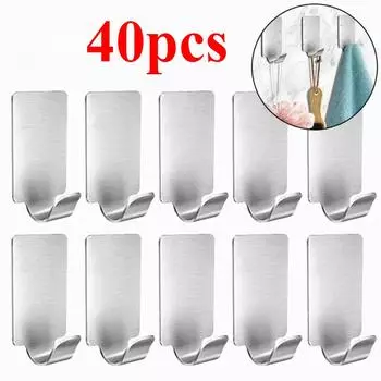 20 маленьких самоклеящихся крючков из нержавеющей стали, тяжелый настенный крючок для вешалки, органайзер для ванной комнаты, вешалка для полотенец, многоцелевой кухонный крючок Single hook-10pcs