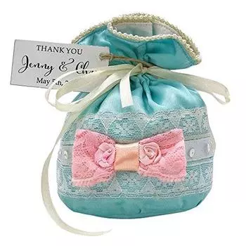 20 мешочков на шнурке с индивидуальной биркой Свадебная сумка с благодарностью Маленькие сумки из мешковины для сувениров Деревенский мешок для вечеринок 4 x 6,5 20 Bags аква голубой