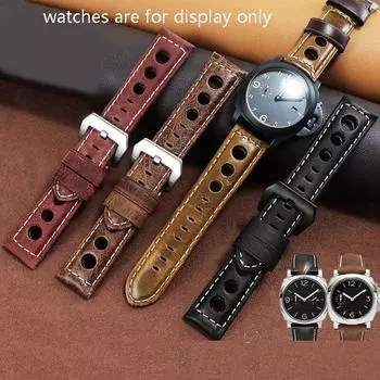 20 мм 22 мм 24 мм ретро кожаный ремешок для часов черный красный коричневый ремешок для PAM111 441 Crazy Horse кожаная мужская и женская цепочка для часов 24mm