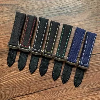 20 мм 22 мм черный, синий нейлоновый с кожаным ремешком для часов Omega AT150 Seamaster 300 600 Planet Ocean De Ville ремешок для часов 20mm