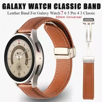 20 мм 22 мм кожаный ремешок для Samsung Watch 7 44 мм магнитная застежка ремешок для Galaxy Watch 5 Pro 45 мм 40 мм 3 4 6 47 мм Classic 42 46 мм