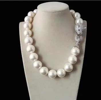 20 мм белое жемчужное ожерелье с инкрустацией цирконом и головой леопарда РОСКОШНОЕ колье