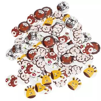 20 мм деревянные пуговицы с изображением животных из мультфильмов, 2 отверстия, швейные пуговицы, аксессуары для детской одежды