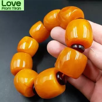 20 мм янтарный желтый пчелиный воск старый медовый воск янтарный браслет круглый / бочкообразный бисер ручной ряд для мужчин браслет на руку подходит для 15 -25 см бесплатно
