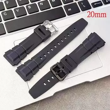 20 мм универсальный ремешок из смолы для Casio из нержавеющей стали пряжка спортивный водонепроницаемый мужской TPU сменный ремешок браслет аксессуары для часов 20mm чёрный
