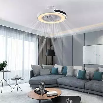 20 Modern Round Ceiling Fan Light Flush Mount LED Chandelier with Remote Control with Invisible Blades Low Floor Ceiling Lamp 36-48W&110-120V