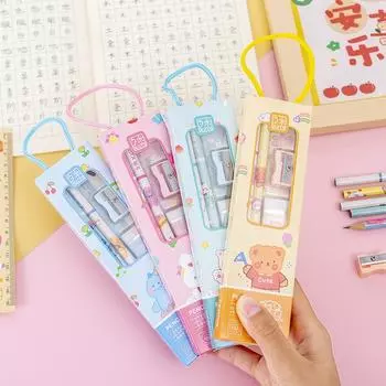 20 наборов портативных канцелярских принадлежностей, карандаши с изображением животных, милые линейки для детей, точилки для карандашей, ластики для школьников, подарки