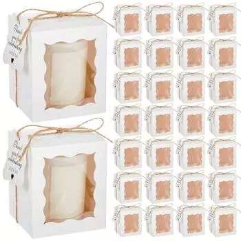 Упаковка из 20 подарочных коробок для свечей с прозрачным окном, 3,35x3,35x3,94 дюйма, бумажные демонстрационные и упаковочные принадлежности с бирками Other белый