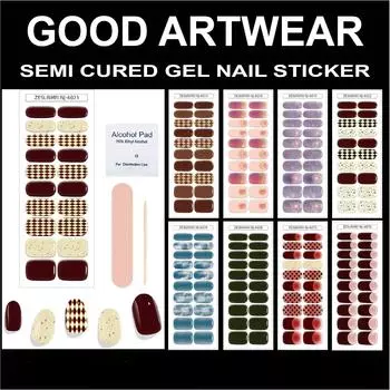 20-пальцевые полуотвержденные гелевые маникюрные наклейки Новые полуотвержденные полные наклейки для фототерапии Водостойкие наклейки для горячего тиснения ногтей NJ-6001