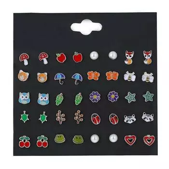 20 пар/комплект Серьги Цветы Животные Комбинированный набор Фрукты Пуссеты Милые 17*17cm