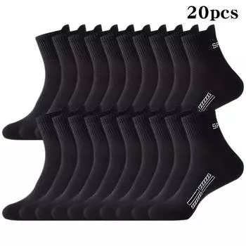 20 пар мужских носков с защитой от запаха и впитыванием пота, удобные и дышащие спортивные носки для повседневного ношения и ношения на открытом воздухе 20 Pairs чёрный