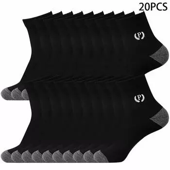 20 пар мужских носков средней длины Модные с надписью Подходят для повседневной носки на улице Защита от запаха Поглощающие пот Дышащие Повседневные носки One Size