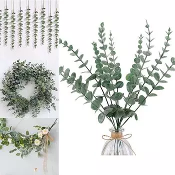 20 Pcs 38 CM Faux Greenery Branches Party Cake Table Decor Fake Eucalyptus Branches for DIY Wedding Bouquet for Farmhouse Garden зелёный