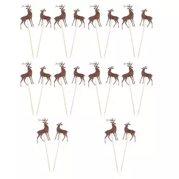 20 Pcs Cake Insert Ornaments Dessert Card Cupcake Picks Paper Xmas Party Decorations Felt Toppers for Christmas 19x5cm кофейный