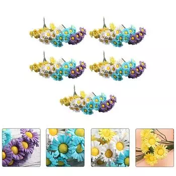 20 Pcs Daisy Bouquet Decoration Mini Faux Flowers White Vase Home Fabric Moss Micro Landscape Bride Bridesmaids Bouquets 8.00X1.50X1.50CM
