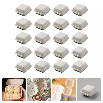20 Pcs Lunchbox Container Disposable Hamburger to Go Containers Takeout Supply Accessory Food Clamshell Boxes Beige бежевый