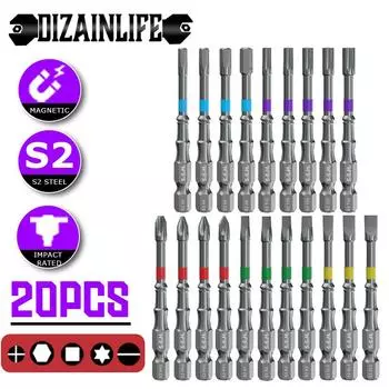 20 PCS Magnetic Batch Head Set Impact Strong Electric Screwdriver Bit Set 5 Types Head Bit Anti-slip Waterproof Phillips Bits