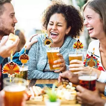 20 Pcs Thanksgiving Straw Easy Install Turkey Shaped Straw Insert Thanksgiving Drink