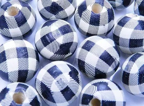 20 Pieces Wood Beads Plaid Pattern 15mm Off White Plaid Pattern Wooden Beads Craft Handicraft Supplies Jewelry Accessory Parts Huey Handicraft