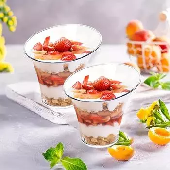 20 прозрачных пластиковых стаканчиков для десертных закусок с 20 ложками, наклонные круглые одноразовые контейнеры для вечеринок и мероприятий 20pcs