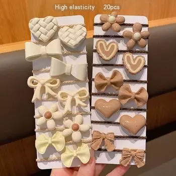 20 резинок для волос в корейском стиле кофейного цвета высокой эластичности с бантиками и резинками, подходящих для ежедневного использования в качестве аксессуаров для волос