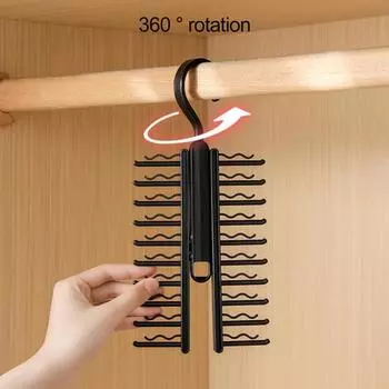 20-рядная вешалка для галстуков, вращающаяся на 360 градусов, регулируемая вешалка для хранения пояса для галстука, держатель для экономии места, вешалка для ремня для шарфа, органайзер для гардероба чёрный