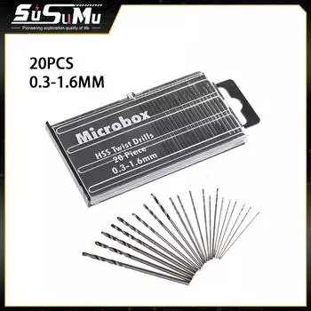 20 шт. 0,3-1,6 мм серебряный набор сверл из быстрорежущей стали HSS для точных поделок ремонта часов моделирования электронных продуктов