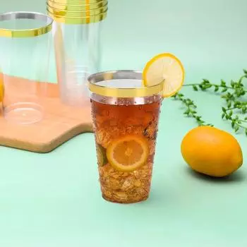 20 шт. 10 унций прозрачные пластиковые стаканы с золотой окантовкой бокалы для вина элегантные одноразовые пластиковые стаканы для свадеб вечеринок стакан для мороженого