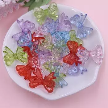 20 шт. 15*19 мм акриловые бисерные аксессуары, бусины для DIY ювелирные изделия ручной работы, серьги, аксессуары, ювелирные изделия, многоцветный прозрачный бант, материал ручной работы синий