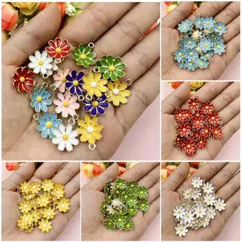 20 шт. 15,6*18 мм, сплав, капля масла, маленькая подвеска в виде ромашки, цветочные бусины, DIY ювелирные аксессуары, материал для изготовления цепи для мобильного телефона фиолетовый