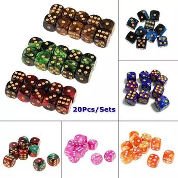 20 шт. 16 мм перламутровые наборы шестигранных кубиков с большим количеством отверстий, двухцветные акриловые TRPG RPG DND наборы кубиков для ролевых игр, настольные игры A