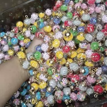 20 шт., 16 мм, прозрачный стеклянный шар, хрустальные бусины, подвески с блестками, подвеска для браслета, ожерелья, аксессуары для изготовления ювелирных изделий своими руками разноцветный
