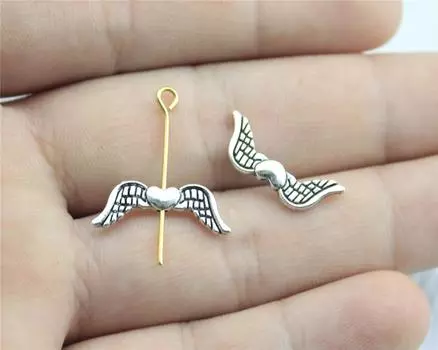 20 шт. 20x7 мм крылья европейские бусины-разделители с маленькими отверстиями сердце крылья маленькие бусины с отверстиями крылья ангела B10819 античный серебряного