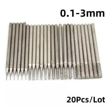 20 шт. 2,35 мм хвостовик Алмазные шлифовальные заусенцы игольчатое сверло точка гравировка резьба полировка стекла нефритовый камень 0,4 3,0 мм тип биты зубы 2.0mm 20Pcs