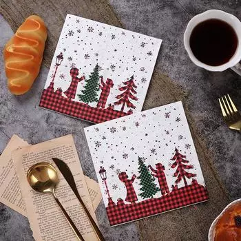 20 шт. 33*33 см 2-слойная цветная бумажные салфетки с рисунком рождественской елки, бумага для украшения стола