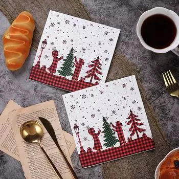 20 шт. 33*33 см 2-слойная цветная бумага-папирос с рисунком рождественской елки для украшения стола на рождественскую вечеринку, день рождения