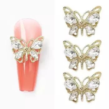 20 шт. 3D-подвески в виде бабочек, инкрустированные блестящими стразами, искусственные хрустальные подвески для ногтей, аксессуары для маникюра своими руками