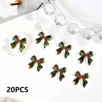 20 шт. 3D рождественские украшения для ногтей, банты, подвески, аксессуары, детали для маникюра, декор для ногтей, принадлежности для самостоятельного изготовления, инструмент