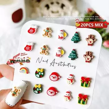 20 шт. 3D светящиеся рождественские украшения из смолы, светящиеся в темноте украшения для дизайна ногтей