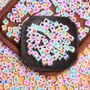20 шт. 7 мм квадратные плоские круглые бусины в форме сердца любви, подвески, глазурованные акриловые свободные бусины для изготовления ювелирных изделий